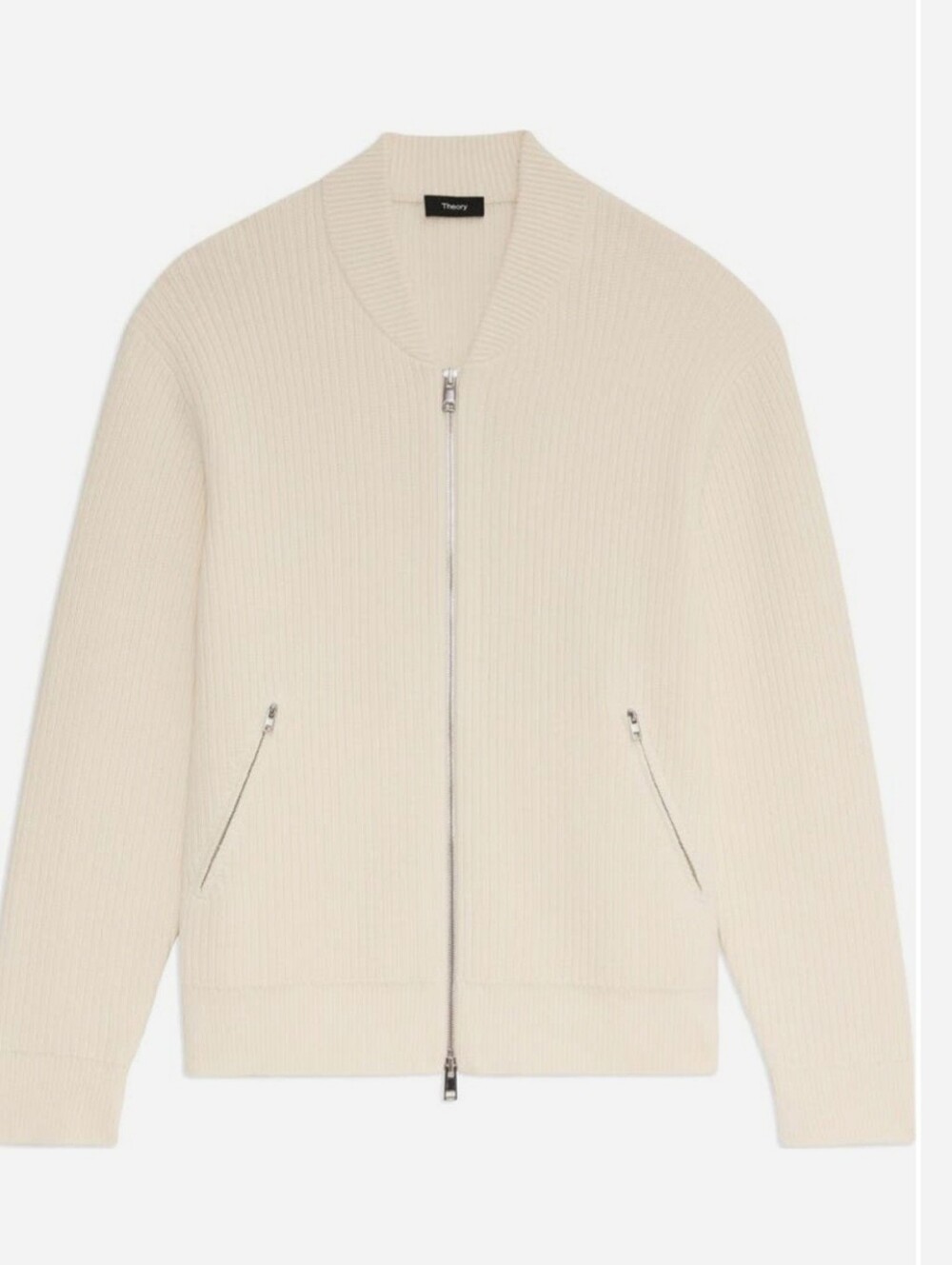 Theory Zip-Front Ribbed Knit Sweater Jacket - Cream. Small